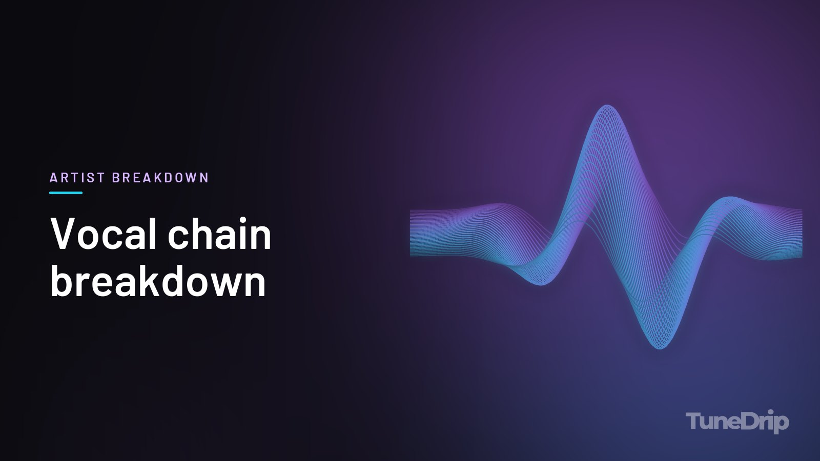 Vocal chain breakdown: TuneDrip cover with glowing violet-to-cyan waveform lines on a dark background