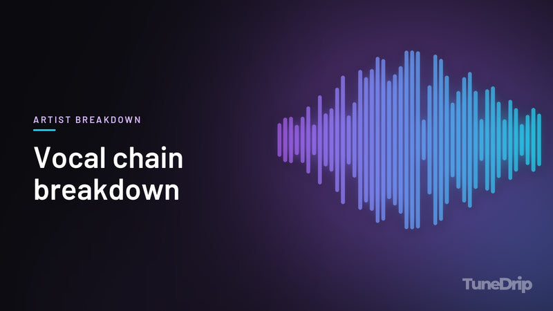 Vocal chain breakdown: TuneDrip cover with violet-to-cyan spectrum bars on a dark background