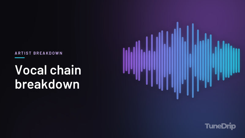 Vocal chain breakdown: TuneDrip cover with violet-to-cyan spectrum bars on a dark background