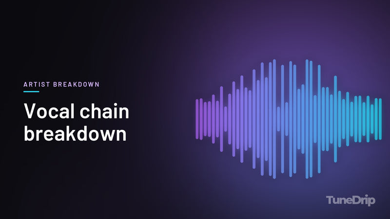 Vocal chain breakdown: TuneDrip cover with violet-to-cyan spectrum bars on a dark background