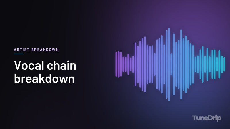 Vocal chain breakdown: TuneDrip cover with violet-to-cyan spectrum bars on a dark background
