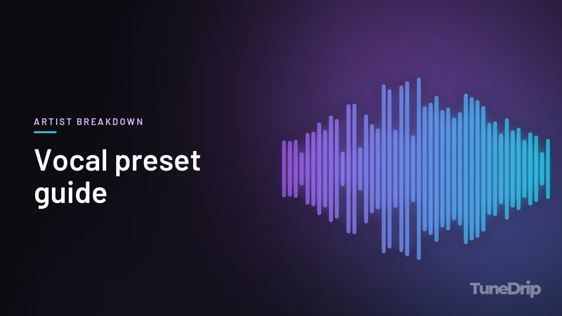Vocal preset guide: TuneDrip cover with violet-to-cyan spectrum bars on a dark background