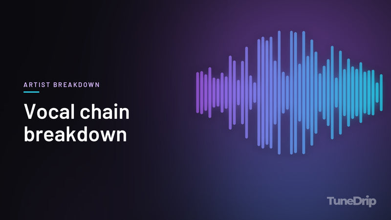 Vocal chain breakdown: TuneDrip cover with violet-to-cyan spectrum bars on a dark background