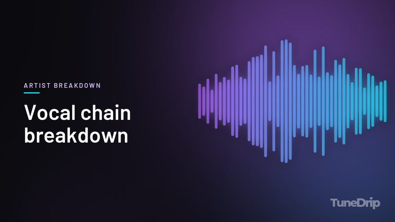 Vocal chain breakdown: TuneDrip cover with violet-to-cyan spectrum bars on a dark background