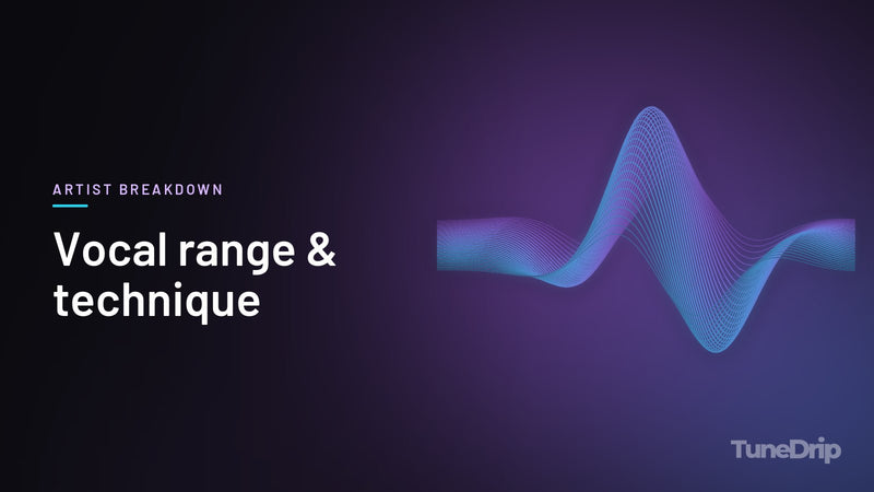 Vocal range & technique: TuneDrip cover with glowing violet-to-cyan waveform lines on a dark background