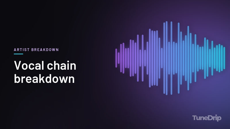 Vocal chain breakdown: TuneDrip cover with violet-to-cyan spectrum bars on a dark background