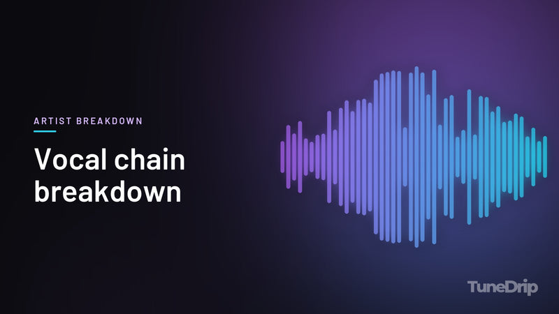 Vocal chain breakdown: TuneDrip cover with violet-to-cyan spectrum bars on a dark background
