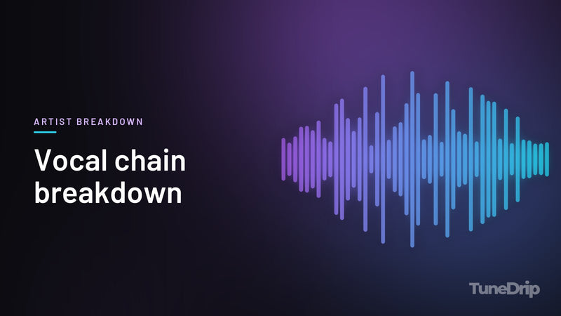 Vocal chain breakdown: TuneDrip cover with violet-to-cyan spectrum bars on a dark background