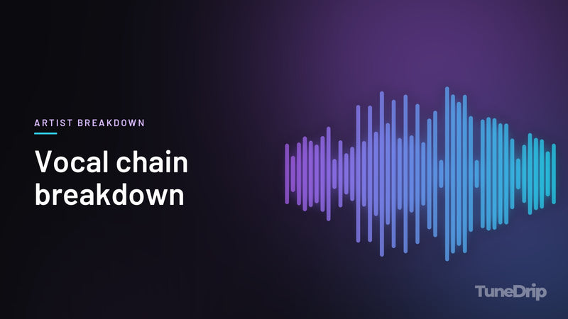 Vocal chain breakdown: TuneDrip cover with violet-to-cyan spectrum bars on a dark background