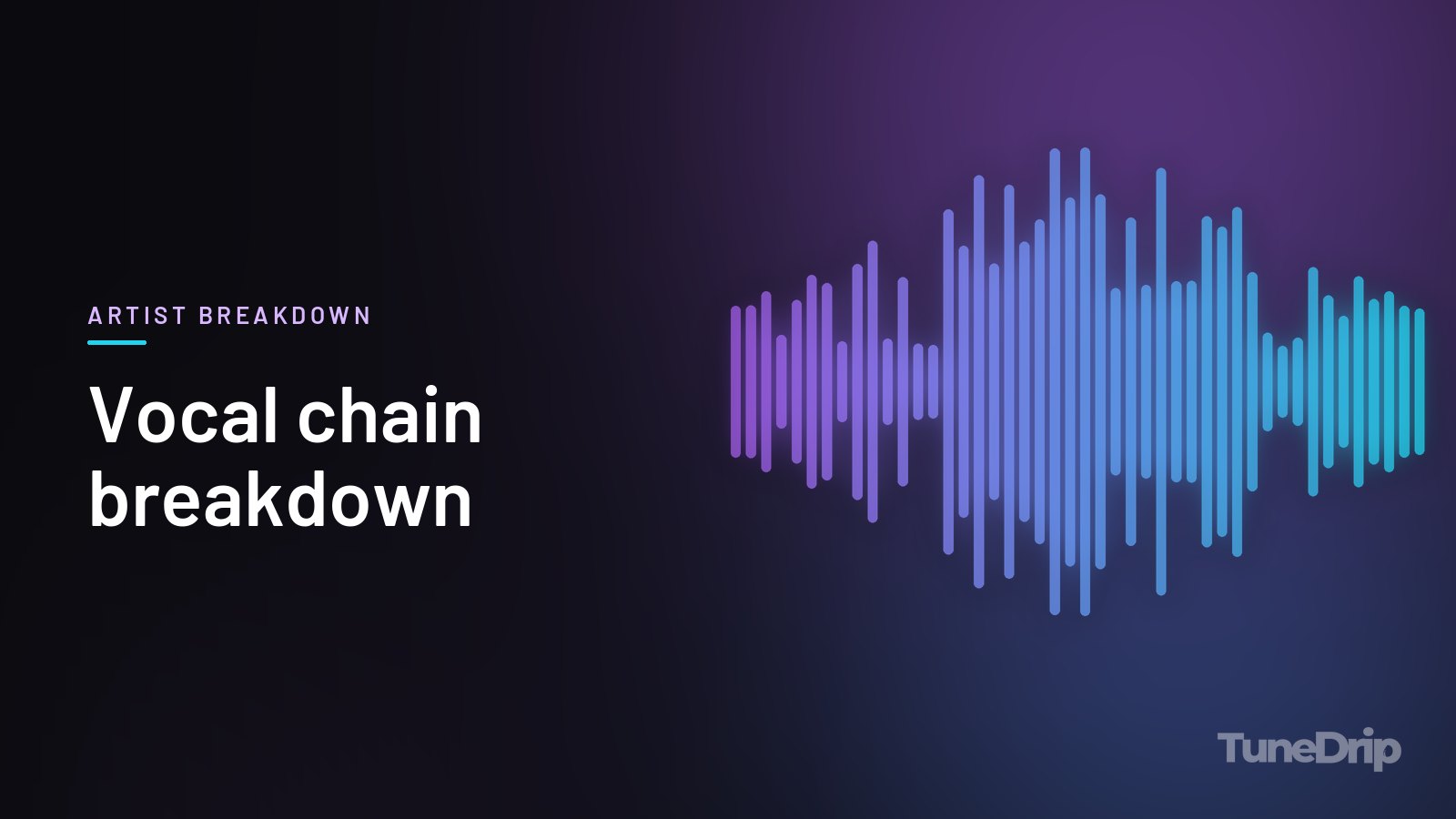Vocal chain breakdown: TuneDrip cover with violet-to-cyan spectrum bars on a dark background