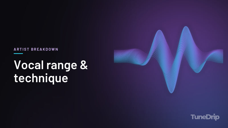 Vocal range & technique: TuneDrip cover with glowing violet-to-cyan waveform lines on a dark background
