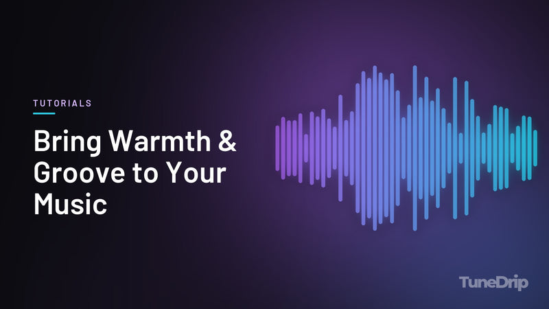 Bring Warmth & Groove to Your Music: TuneDrip cover with violet-to-cyan spectrum bars on a dark background