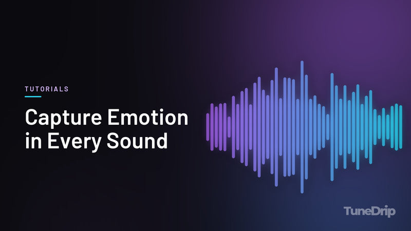 Capture Emotion in Every Sound: TuneDrip cover with violet-to-cyan spectrum bars on a dark background
