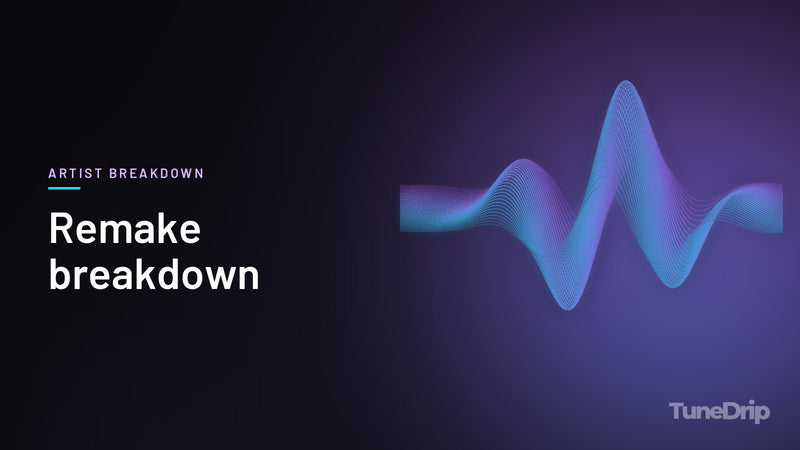 Remake breakdown: TuneDrip cover with glowing violet-to-cyan waveform lines on a dark background