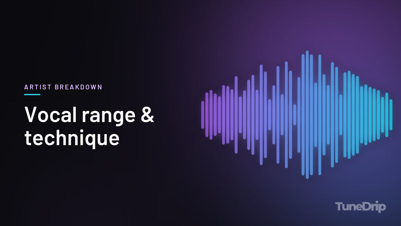 Vocal range & technique: TuneDrip cover with violet-to-cyan spectrum bars on a dark background
