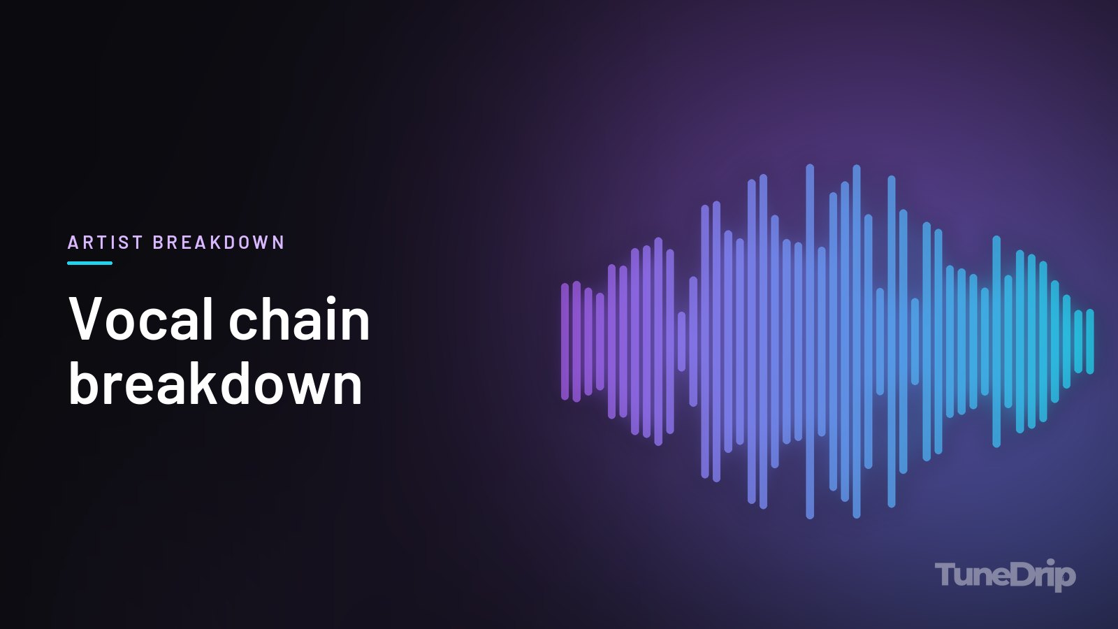 Vocal chain breakdown: TuneDrip cover with violet-to-cyan spectrum bars on a dark background