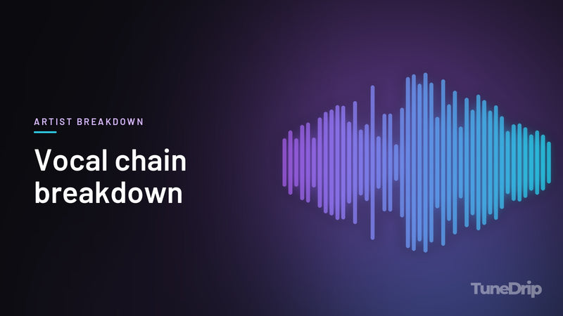 Vocal chain breakdown: TuneDrip cover with violet-to-cyan spectrum bars on a dark background