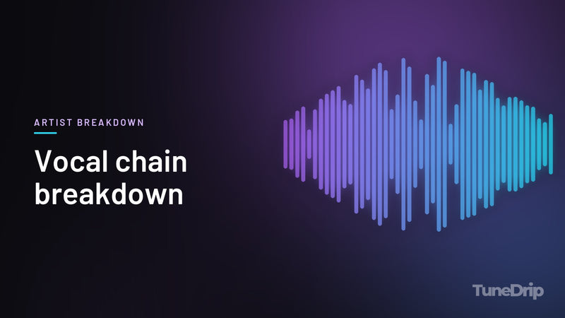 Vocal chain breakdown: TuneDrip cover with violet-to-cyan spectrum bars on a dark background