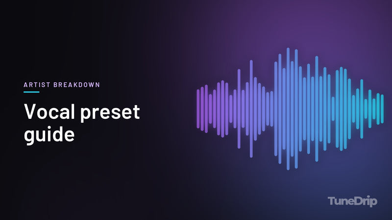 Vocal preset guide: TuneDrip cover with violet-to-cyan spectrum bars on a dark background