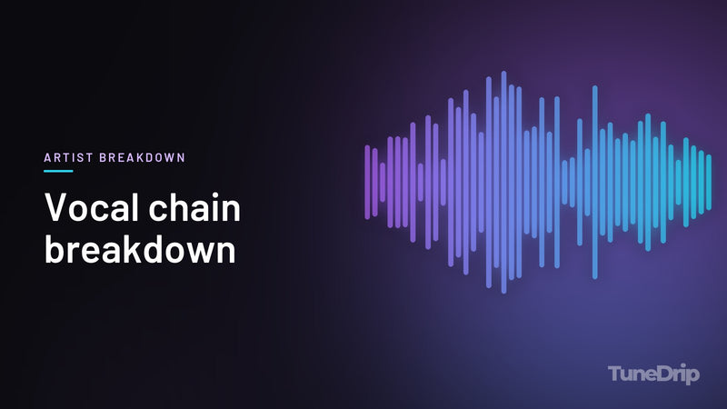 Vocal chain breakdown: TuneDrip cover with violet-to-cyan spectrum bars on a dark background