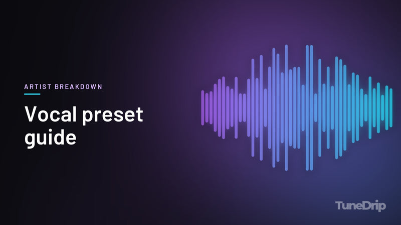 Vocal preset guide: TuneDrip cover with violet-to-cyan spectrum bars on a dark background