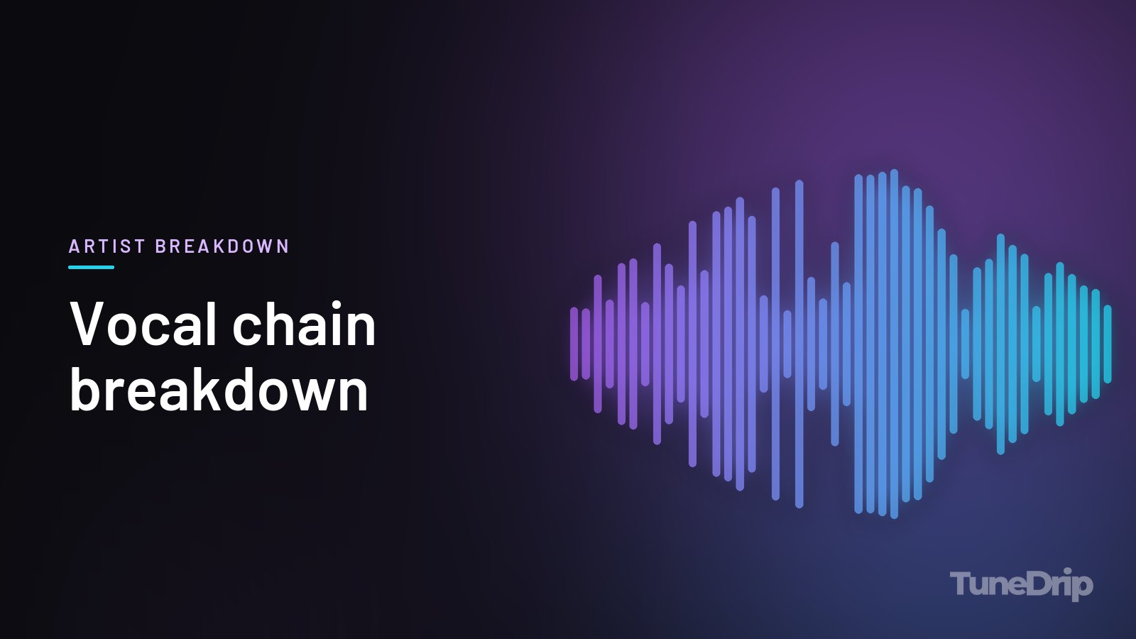 Vocal chain breakdown: TuneDrip cover with violet-to-cyan spectrum bars on a dark background