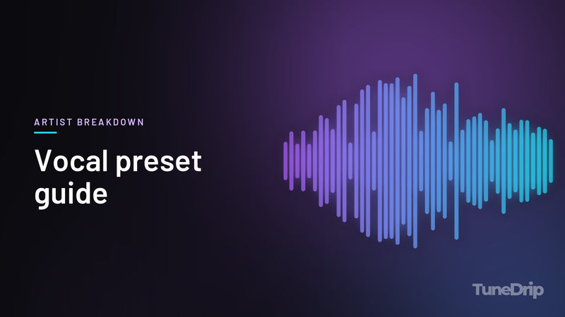 Vocal preset guide: TuneDrip cover with violet-to-cyan spectrum bars on a dark background