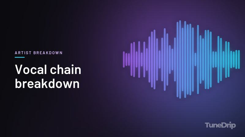 Vocal chain breakdown: TuneDrip cover with violet-to-cyan spectrum bars on a dark background