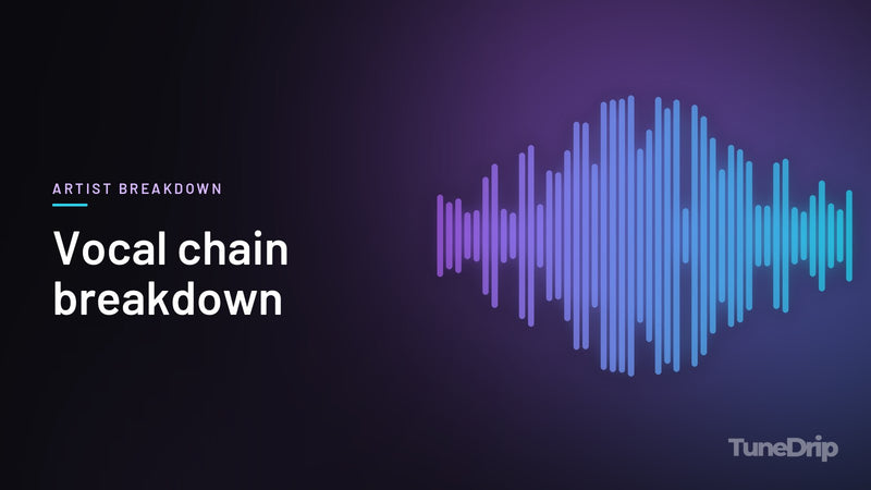 Vocal chain breakdown: TuneDrip cover with violet-to-cyan spectrum bars on a dark background