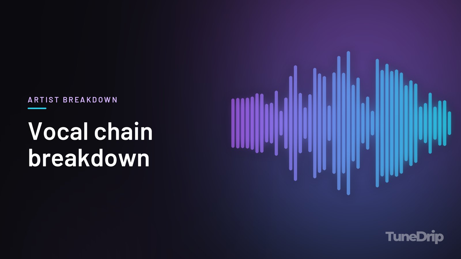 Vocal chain breakdown: TuneDrip cover with violet-to-cyan spectrum bars on a dark background