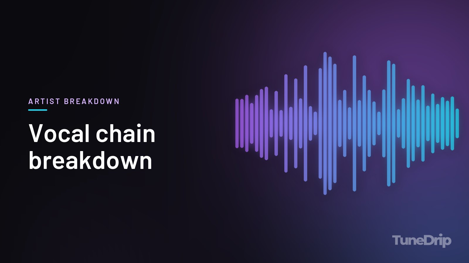 Vocal chain breakdown: TuneDrip cover with violet-to-cyan spectrum bars on a dark background