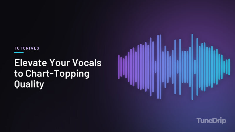 Elevate Your Vocals to Chart-Topping Quality: TuneDrip cover with violet-to-cyan spectrum bars on a dark background
