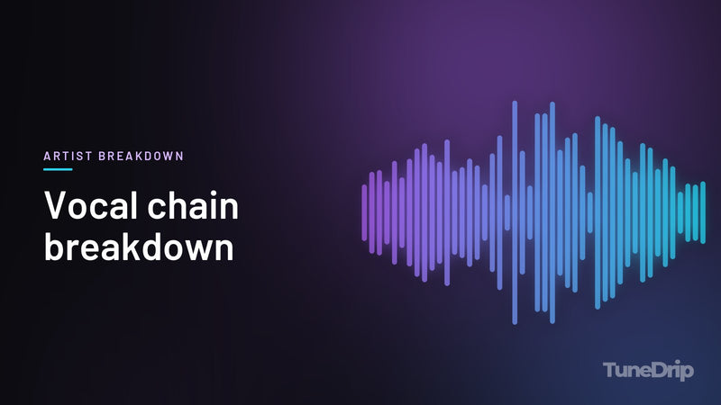 Vocal chain breakdown: TuneDrip cover with violet-to-cyan spectrum bars on a dark background