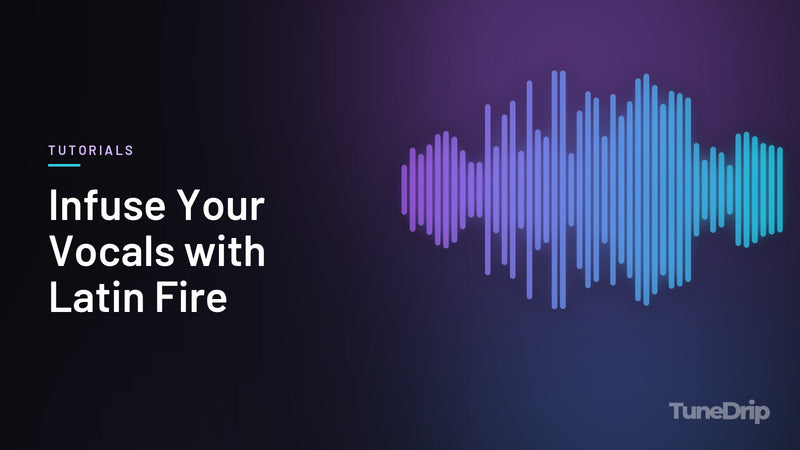 Infuse Your Vocals with Latin Fire: TuneDrip cover with violet-to-cyan spectrum bars on a dark background
