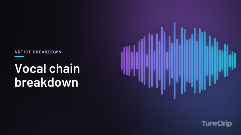 Vocal chain breakdown: TuneDrip cover with violet-to-cyan spectrum bars on a dark background