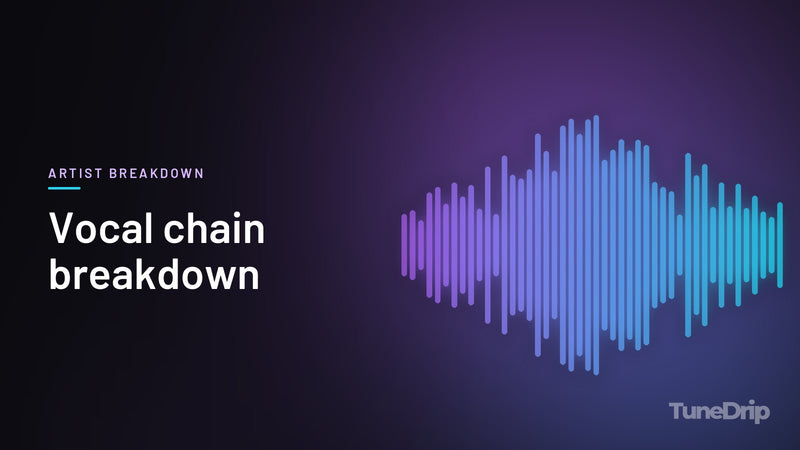 Vocal chain breakdown: TuneDrip cover with violet-to-cyan spectrum bars on a dark background
