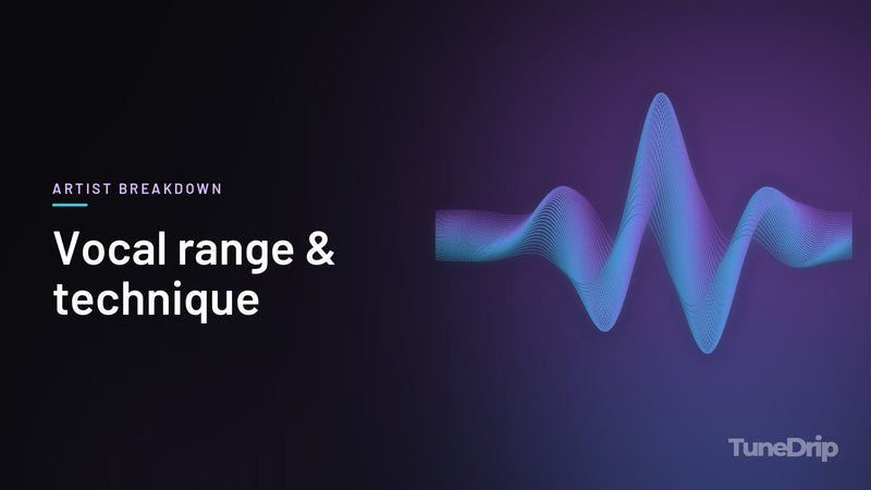 Vocal range & technique: TuneDrip cover with glowing violet-to-cyan waveform lines on a dark background