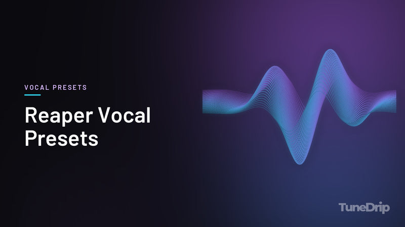 Reaper Vocal Presets: TuneDrip cover with glowing violet-to-cyan waveform lines on a dark background