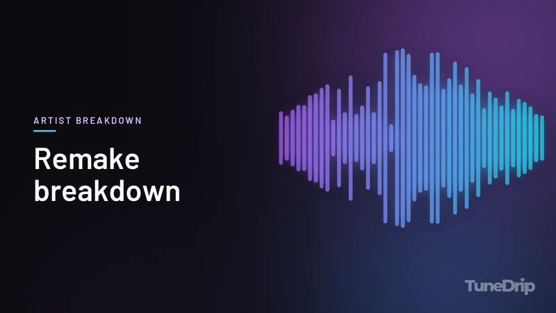Remake breakdown: TuneDrip cover with violet-to-cyan spectrum bars on a dark background